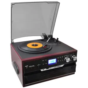 Retro Wooden Turntable Record Player CD Play Cassette Radio Gramophone
