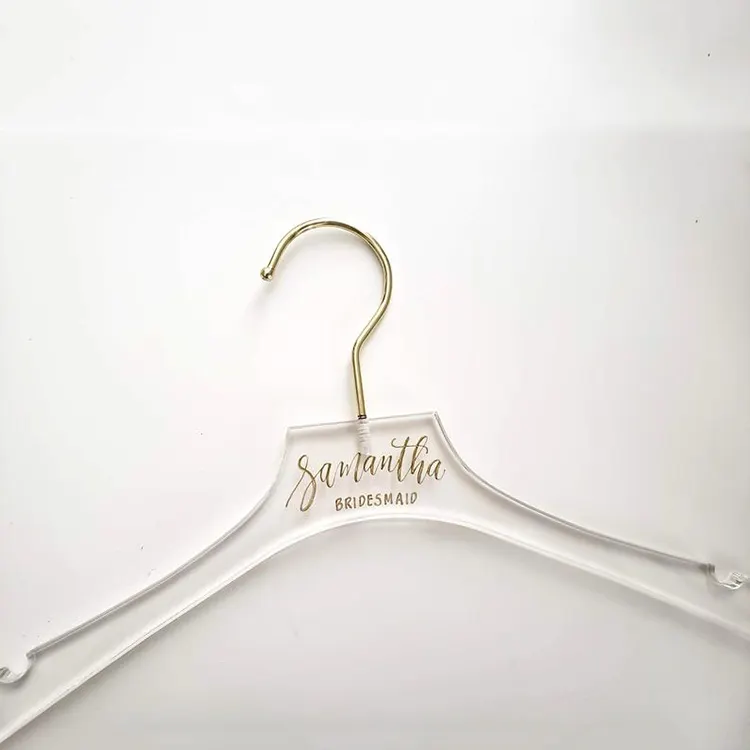 Appendiabiti in Plexiglass da sposa personalizzato appendiabiti in cristallo acrilico con gancio dorato per vestiti