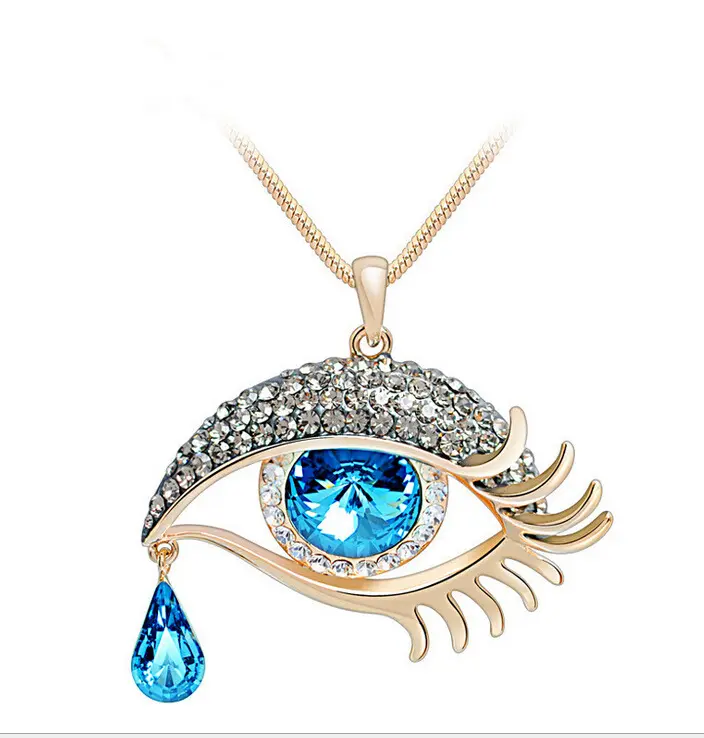 Collier magique en forme de goutte d'eau,, collier avec pendentif en cristal, cils longs, yeux, vente en gros, bijoux à la mode,