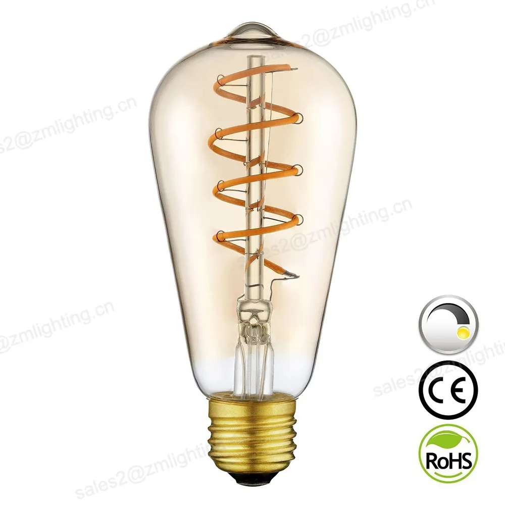 Dimmbare Vintage ST64 LED lampe sprial filament LED glühbirne