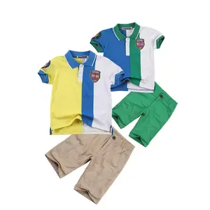 Guangzhou baby clothing fornitore piquet polo collar baby kids clothing set ragazzi camicie a maniche corte in vendita