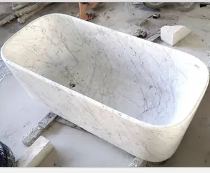 定制独立式浴缸天然石白色卡拉拉固体大理石浴缸
