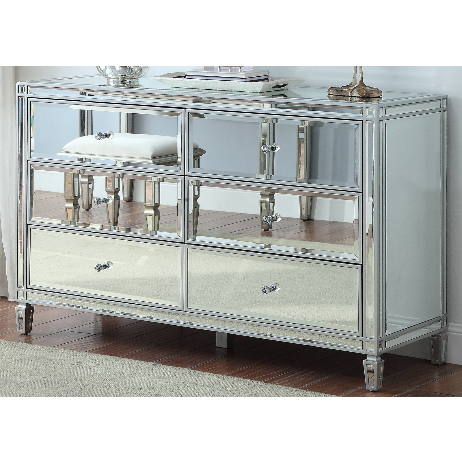 6 Drawer Living Room Mirrored Dresser Home Furniture Cabinet