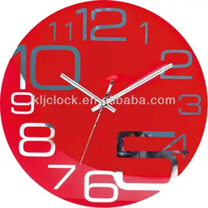 Red Personalized Decorative Wall Clock Quartz Rhythm Clock Glass Wall Clock