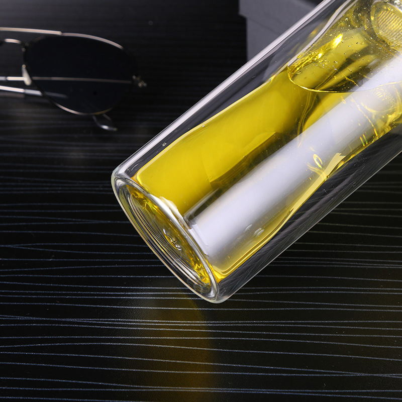 Double Wall Water Bottle with Bamboo Cover, Sport Glass Water Bottle With Filter