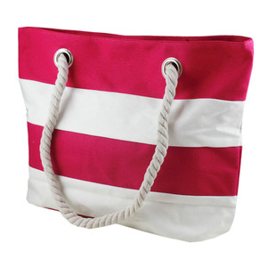 Sacs à provisions en coton personnalisé avec poignée en corde de grande capacité, fourre-tout de plage en toile de coton à rayures de Style vacances, vente en gros - Product Image 2