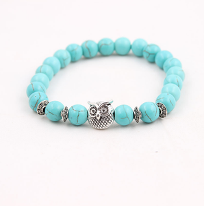Pulseras de Piedra Natural, Piedra Volcánica Negra Desgastada, Aleación de Color Plateado, Pulseras de Búho para Mujeres y Hombres, Accesorios - Product Image 6