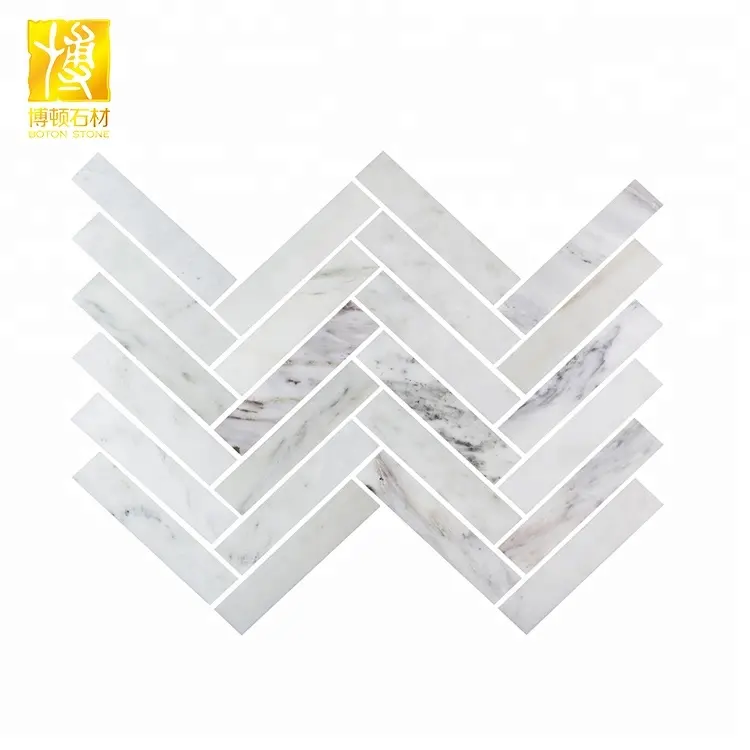 Egyptian white herringbone marble mosaic floor tiles for bathroom