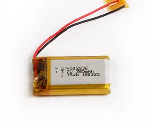 可充电小型3.7v lipo 365毫安时502236锂聚合物电池