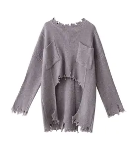 Girls O-Neck Loose Long Sleeve Women's Punk <strong>Gothic</strong> <strong>Gothic</strong> Long Sweater Hollow Out Hole Broken <strong>Jumper</strong> Loose Back Split Tops - Product Image 1