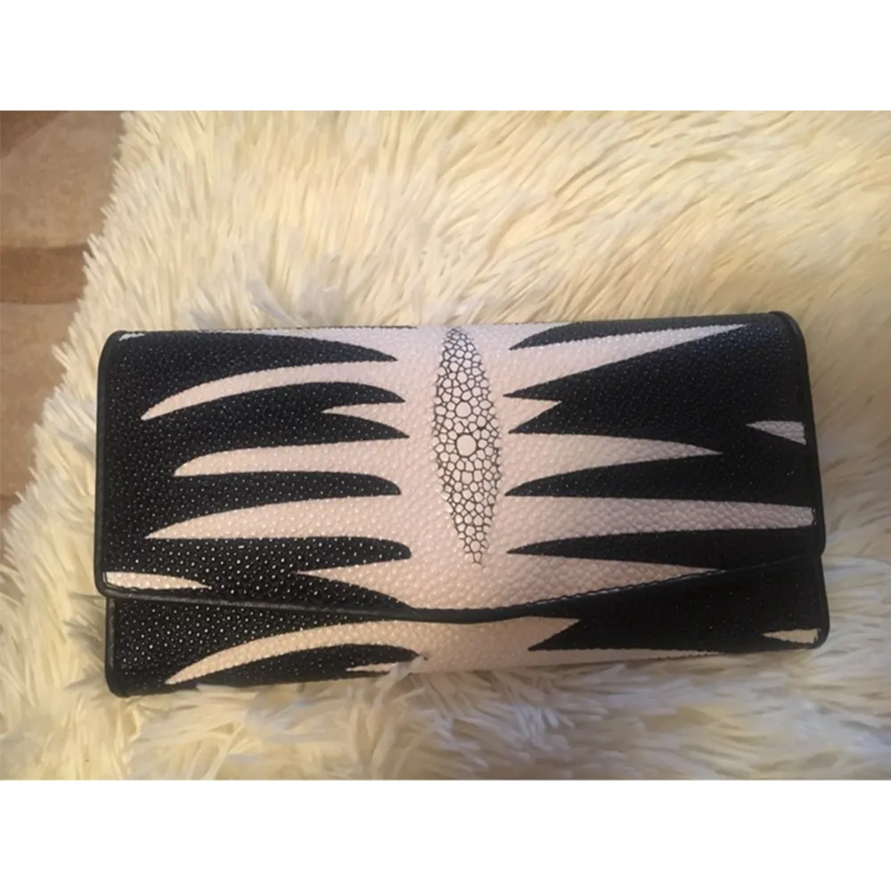 Luxury black white stingray women wallet with phone holder