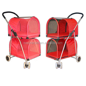 नीले डबल डेक पालतू घुमक्कड़ 4 पहिया Foldable जुड़वां पालतू घुमक्कड़ दो-सीटर वाहक Strolling गाड़ी - Product Image 3