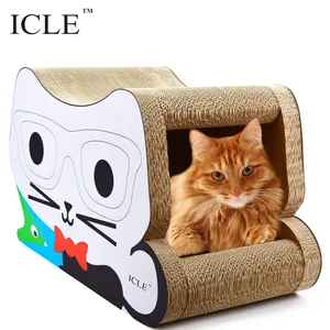 Icle-3D Thủy Tinh Mèo Đầu Mặt Hình Giấy Gợn Sóng Các Tông Lớn Mèo Scratcher Craft Lounge Nhà Box-IC-0035 Trắng