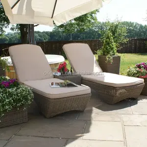 英国风格花园休闲方式藤制日光浴椅和茶几套装户外贵妃椅