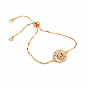 BC1164 2025 Design Wholesale 18k Gold Plated Micro Zircon Pave Round Cz <strong>Initial</strong> Letter Adjustable Chain Charm <strong>Bracelet</strong> - Product Image 4