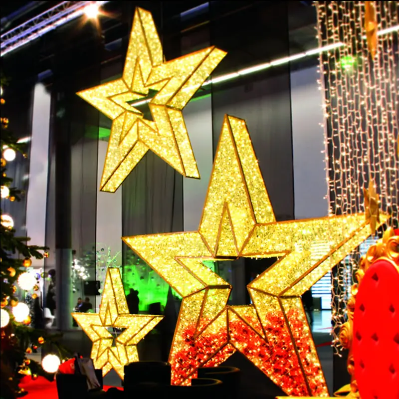 3D Hanging Giant LED Star Christmas Lights for Hotel Shopping Mall Hall Ceiling Decoration