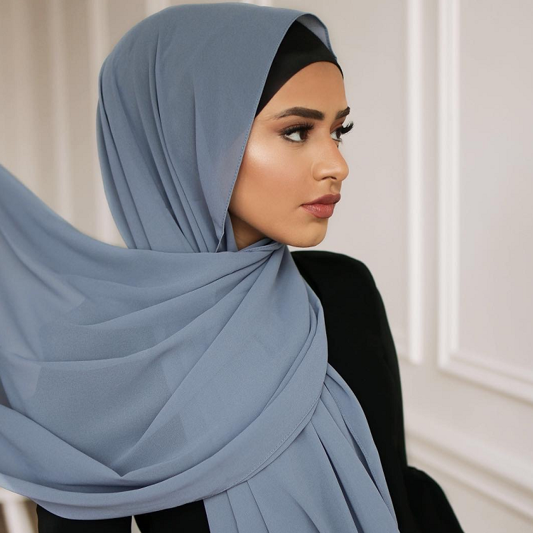 Toptan düz georgette eşarp kalın kabarcık ağır şifon başörtüsü müslüman borong tudung kadın şal