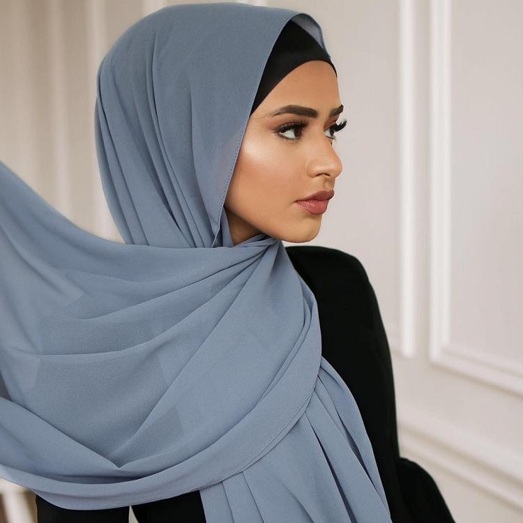 En gros plaine georgette écharpe épaisse bulle lourde en mousseline de soie hijab musulman borong tudung femme châle