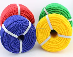 red yellow blue 3 or 4 strands twisted PE round yarn rope pp danline twist rope polypropylene raffia rope