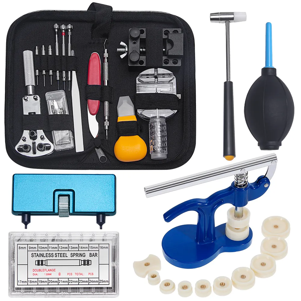 wholesale multi-function 406 pcs watch repair tool kit with watch case closer and dust blower