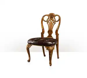 BISINI Vintage Fne Hand Carved Upholstered Seat With Cartouche Carved Cabriole Legs Gilt Armless chair, Dining Chair BF08-YS001