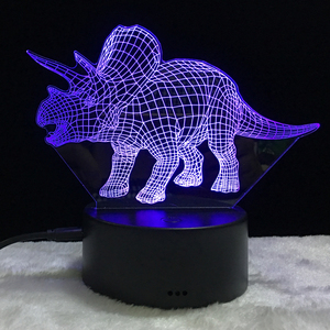 Dinosauro <span class=keywords><strong>3D</strong></span> illusione luce notturna triceratopo Touch lampada da tavolo 7 colori ottica USB LED luce notturna - Product Image 5