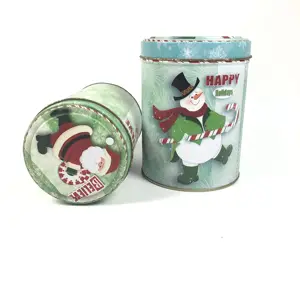 small round metal Christmas decoration tin box