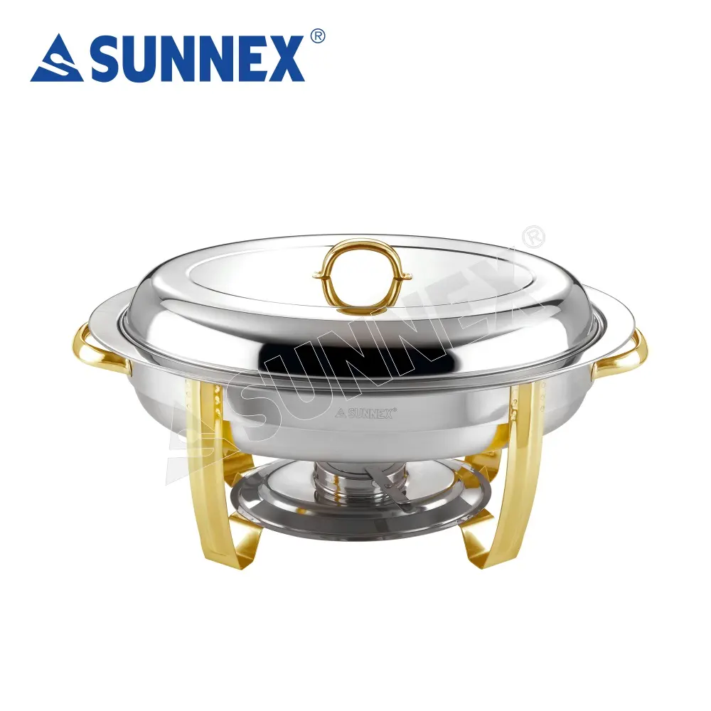 Sunnex 직업적인 리갈 범위 호텔 체catering Equipment5.5ltr 를 위한 타원형 금 죽네 접시 세트/뷔페 Chafer.