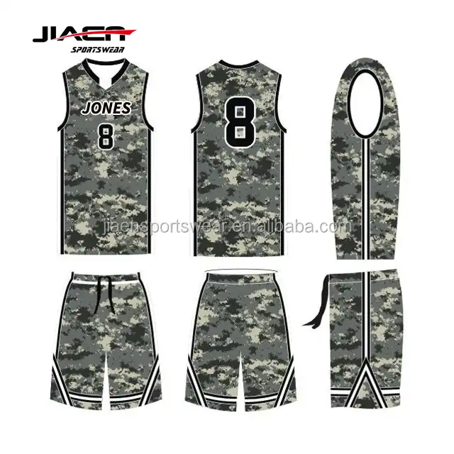 Sublimated Design Green Camouflage Basketball Uniform China