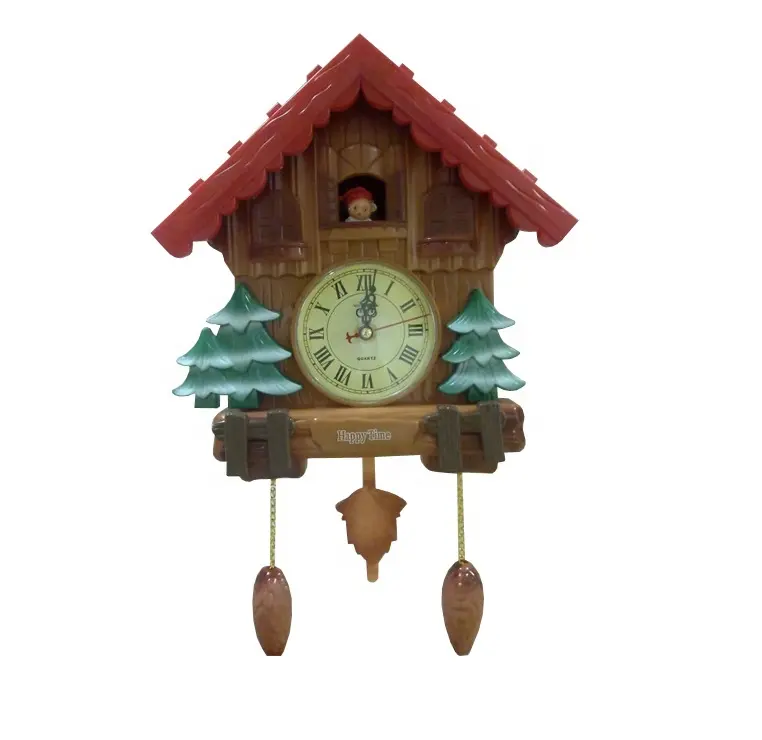 Vintage คริสต์มาสของขวัญ House Shaped พลาสติก Ajanta นาฬิกาแขวนผนังเสียงนก