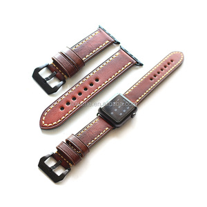 Pour Apple Watch, bracelet de rechange en cuir de Style Rural avec adaptateur en métal argenté pour 3/2/1 - Product Image 6
