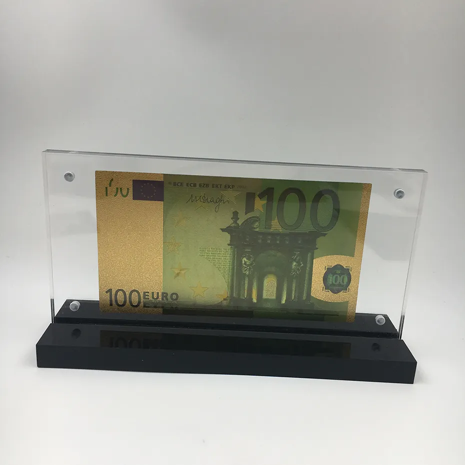 PET-Material Euro 100 Banknoten geld in 24 Karat Gold für Hochzeits geschenke mit schönem Acryl rahmen getaucht