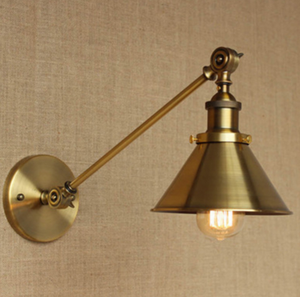Lampada <span class=keywords><strong>da</strong></span> <span class=keywords><strong>Parete</strong></span> Vintage in Metallo Dorato <span class=keywords><strong>con</strong></span> Angolo Regolabile e Paralume per Interni - Product Image 1