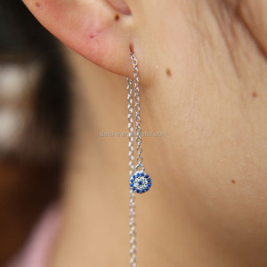 Commercio all'ingrosso della fabbrica in argento 925 malocchio <span class=keywords><strong>orecchini</strong></span> <span class=keywords><strong>pendenti</strong></span> alla moda zaffiro CZ pavimentato <span class=keywords><strong>con</strong></span> catena lunga per le donne - Product Image 4