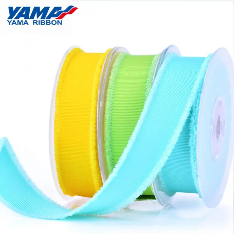 YAMA — ruban à frange Double Face 100% Polyester, couleur unie, 25mm, en Polyester bleu blanc, pour la décoration
