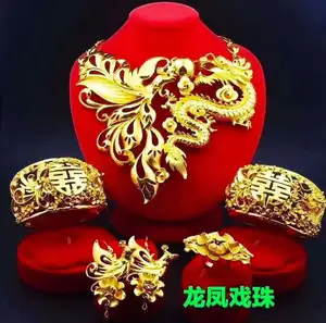 Altın Kaplama Çin Geleneksel düğün takısı Tasarım Takı Setleri Çin Düğün Için/Parti Gelin Takı Kadınlar Için