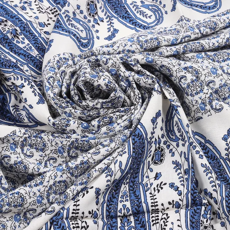 Tissu jlb imprimé avec motifs personnalisés pour rideaux, étoffe à rayonne, bleu