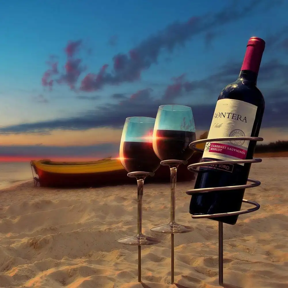 Tongkat Anggur Logam Piknik Luar Ruangan Kustom Memegang Rak Botol Anggur