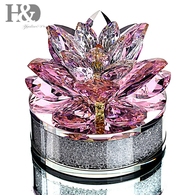 H&D Crystal large Lotus Flower Ornaments Mascot For Home Decoration Accessories Wedding Favor Holiday Gift Crafts Fairy