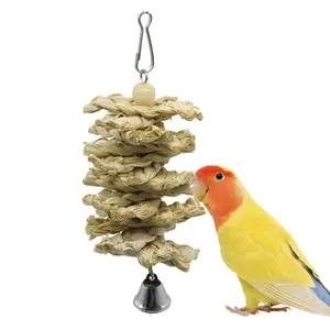 Pet Bird Parrot Agreesive Chew Toy, Nature Wood Hamster Bunny Chew Swing Toys with Bell, Perfect for Cockatiels, Budgie,