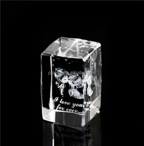 Customized Clear Souvenir Gift Personalised Glass Cubes 3d Laser Crystal For Valentine's Day