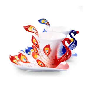 High Quality Ceramic Peacock Tea Coffee Cup Set
