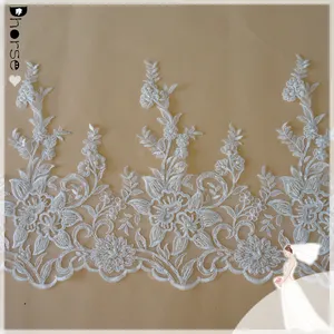 Passamaneria in pizzo ricamato <span class=keywords><strong>bianco</strong></span> per abiti da sposa / Bordure in pizzo con perline per abiti - Product Image 1