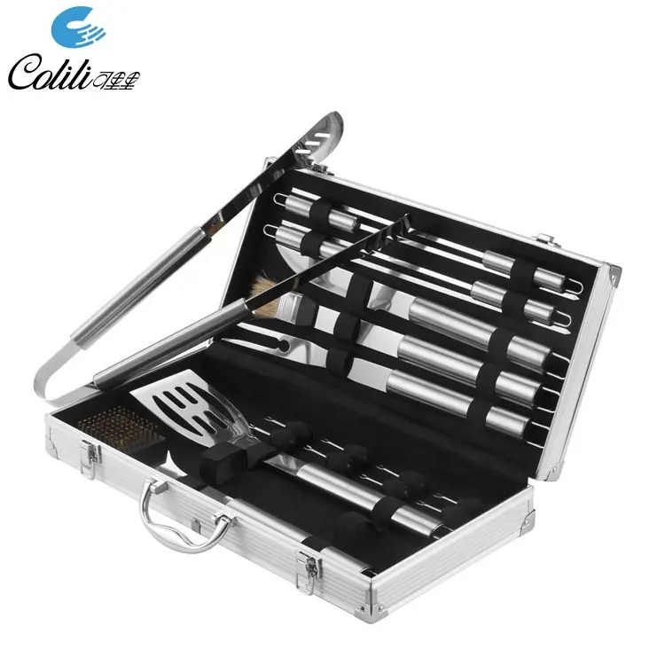 Semplice custodia in alluminio set di strumenti per barbecue regalo da 18 pezzi