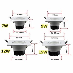 Chất Lượng Cao Quảng Trường Chìm Dẫn Xuống Ánh Sáng 7 Wát 9 Wát 12 Wát 15 Wát <span class=keywords><strong>COB</strong></span> <span class=keywords><strong>Led</strong></span> Spot Lamp Dimmable Điều Chỉnh Trần <span class=keywords><strong>Downlight</strong></span> Cho Trang Chủ - Product Image 5