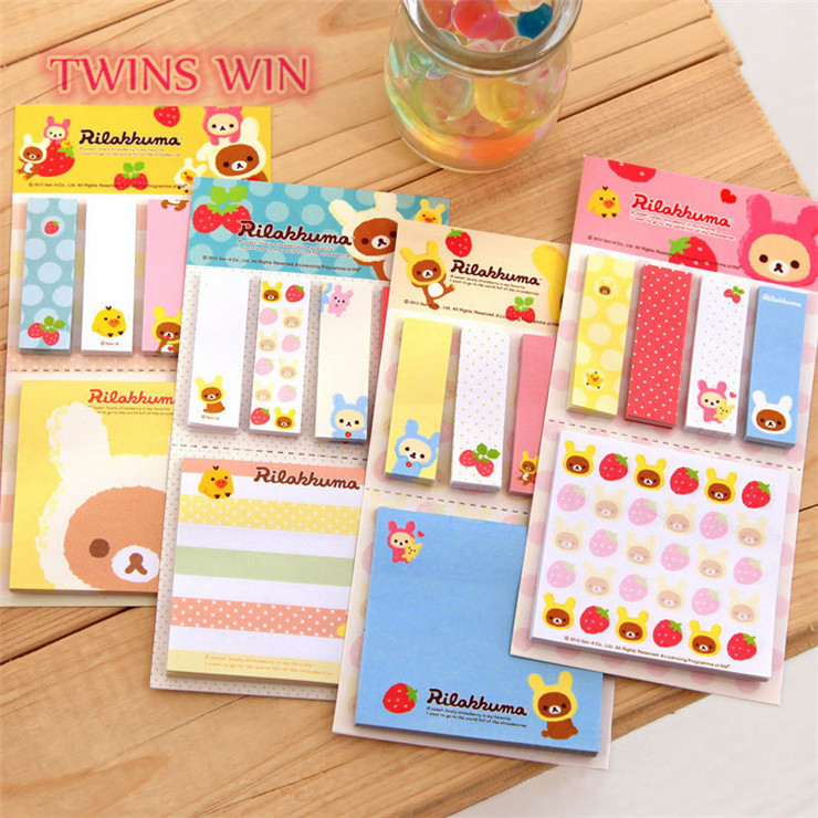 Оптовая продажа, милые канцелярские товары, мультяшный принт, кавайные клейкие заметки, эко-бумажный материал, набор пригодных для переработки клейких заметок