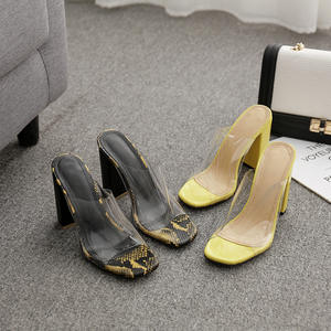 CSS74 chunky thick <strong>heel</strong> pvc <strong>clear</strong> strap <strong>mules</strong> shoes high <strong>heel</strong> for women - Product Image 5