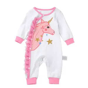 아기 옷 뜨거운 디자인 코튼 새로운 태어난 아기 유니콘 잠옷 아기 romper ropa de bebe