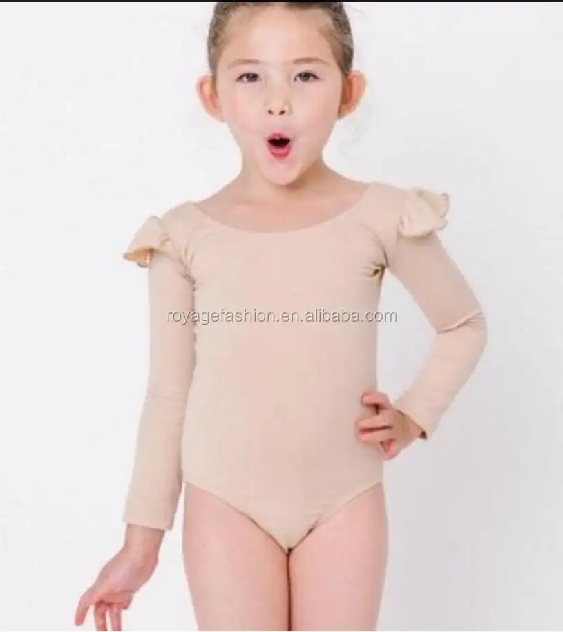 Newest Solid color girls long sleeve ruffle gymnastics leotards Baby ballet