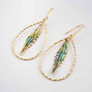 G1607 Leaf Abalone Shell Earrings Teardrop Ring Hoop Women Earrings